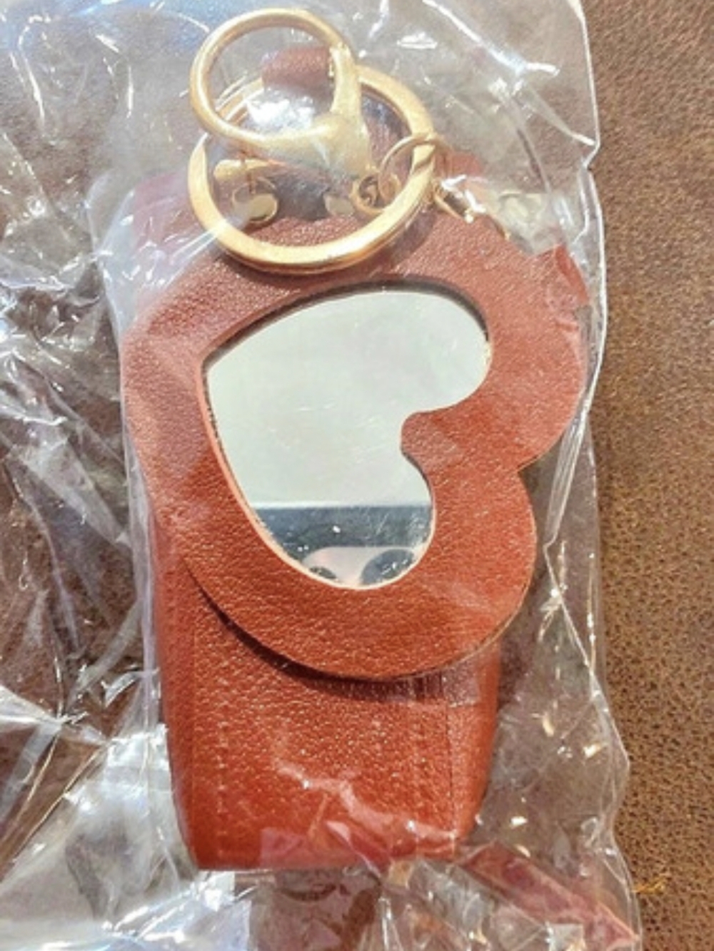 Brown Heart Mirror Key Holder/lipstick Holder